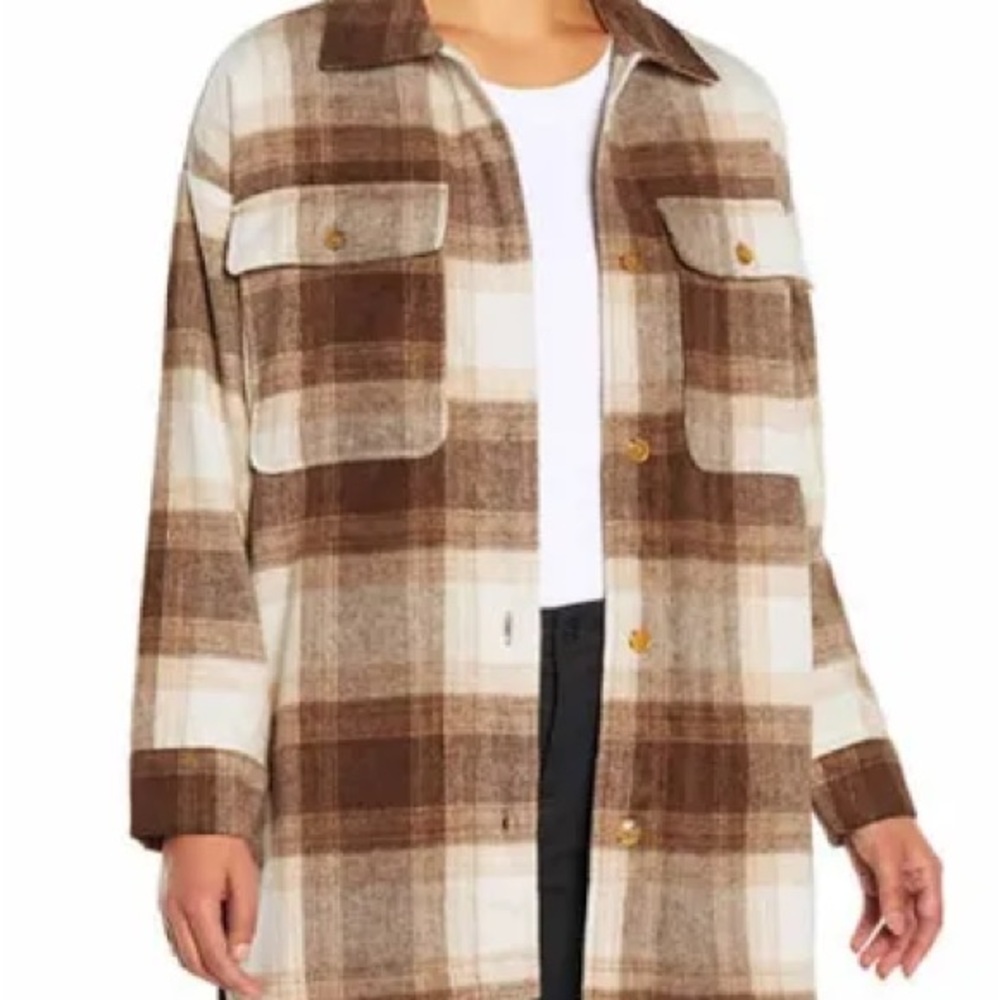 Banana Republic Brown and Cream Plaid Utility Jacket